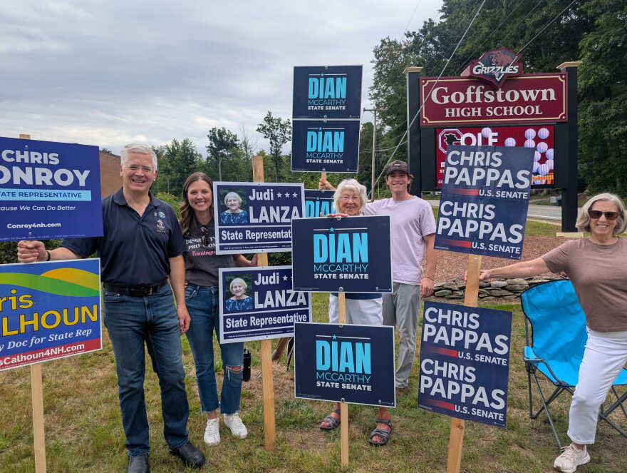 Some of those supporting candidates in the state primary during polling hours at Goffstown High School on Sept. 8, 2026.