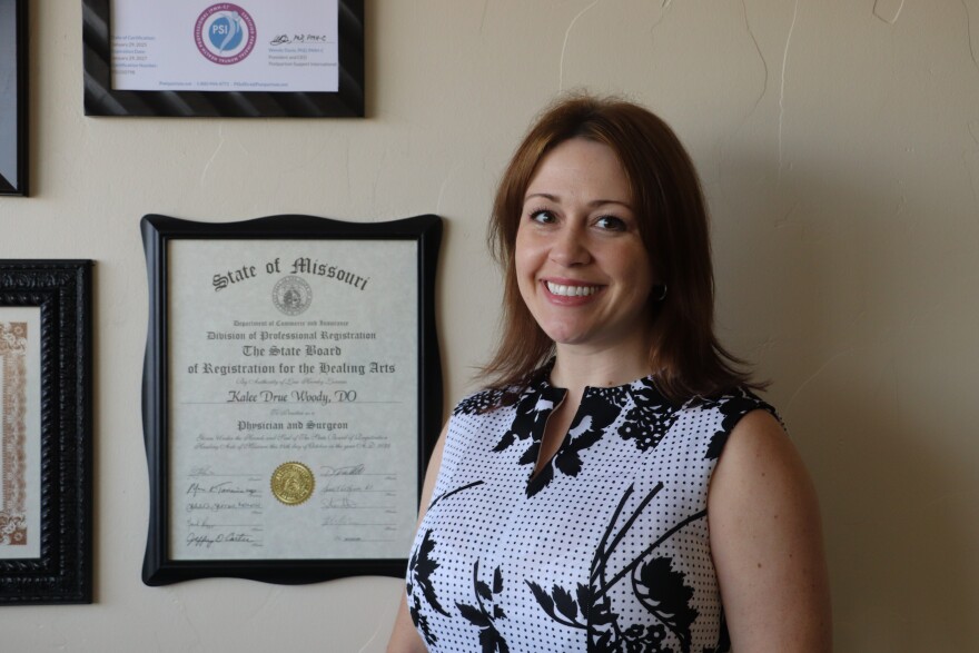 Dr. Kalee Woody is Oklahoma's first full-time perinatal psychiatrist. She poses for a photo in her office at Mercy Clinic Perinatal Behavioral Health in Oklahoma City.