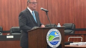 Pulaski County Judge Barry Hyde addresses the media at the county's administration building in downtown Little Rock on Friday, April 17, 2026.