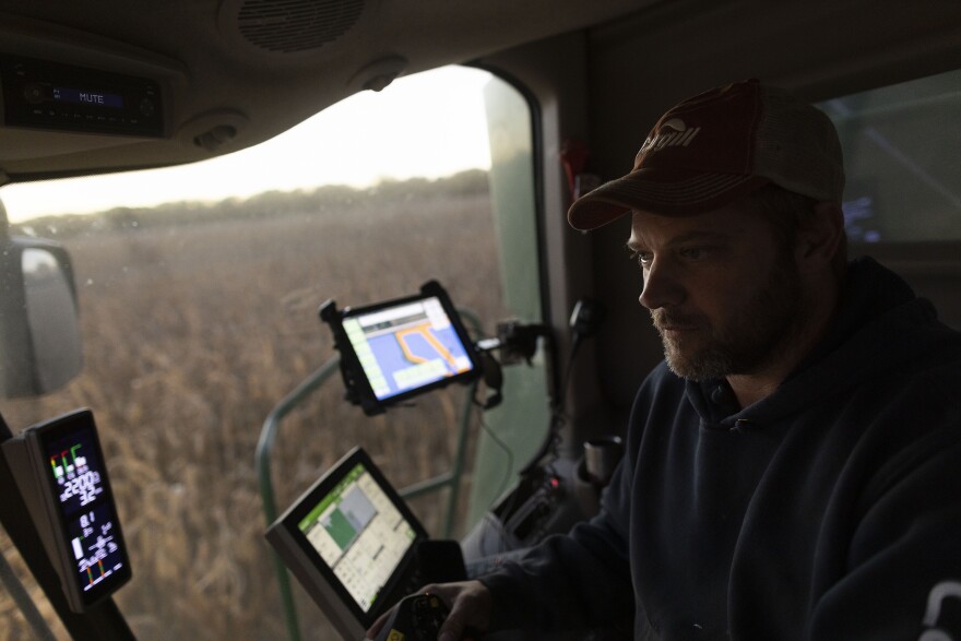 Farmer in combine