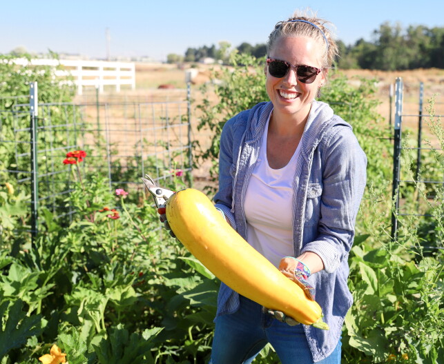 Andrea Schumaker in the College of Western Idaho (CWI) Campus Garden.