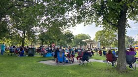 Community members gather at Tunes by the Tridge in Downtown Midland on July 10, 2025. The free concert featured a performance by The Resonators and included participants from the city’s LEAP program, which offers summer activities for adults with special needs.