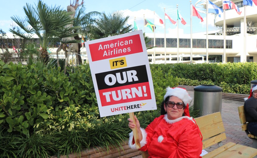 Dozens of workers who prepare in−flight food and beverages for mahor airline companies staged a protest Friday at Miami International Airport, calling on LSG Sky Chefs and American Airlines to address what they describe as "unlivable wages" and "inhumane working conditions" within the airline catering industry.