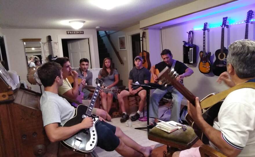 The Manzi Family Band in a Longmeadow, Massachusetts, basement, rehearsing for their July 14, 2018, show at the Majestic Theater in West Springfield, Massachusetts.