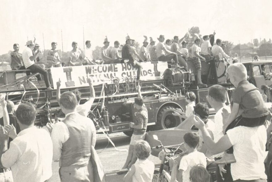 After their big win, ISU’s players rode a fire truck for a victory parade through Bloomington-Normal.