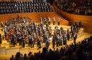 Music Director Michael Stern aknowledges the Kansas City Symphony and Chorus, Charles Bruffy and soloists after a performance of Beethoven's Symphony No. 9 in Helzberg Hall, June 2016