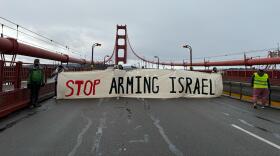 Pro-Palestine protesters shut down traffic on the Golden Gate Bridge on February 14, 2024.