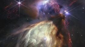 The first anniversary image released Wednesday, July 12, 2023, by Space Telescope Science Institute Office of Public Outreach, shows NASA’s James Webb Space Telescope displaying a star birth like it’s never been seen before, full of detailed, impressionistic texture. The subject is the Rho Ophiuchi cloud complex, the closest star-forming region to Earth. (NASA, ESA, CSA, STScI, Klaus Pon via AP)