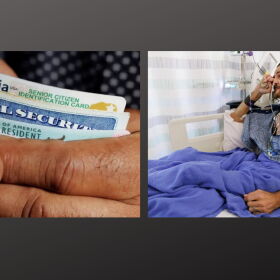 Left: A Fresno County man who did not want to be identified for fear of retaliation holds his Real ID, Social Security and permanent-resident cards. Photo by Santago Mejia/S.F. Chronicle. Right: Rodrigo, a 58-year-old Los Angeles green-card holder, was detained for 10 months and denied access to medical care as a tumor in his throat grew to the size of a lemon. Photo by Santiago Mejia/S.F. Chronicle.