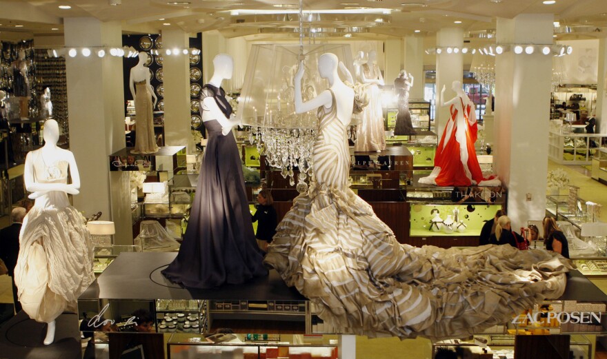 This is a photo of designer dresses on display at the Neiman Marcus flagship Dallas store during the company's 100th Anniversary Celebration event in 2007.