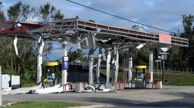 A gas station is damaged by the effects of Isaias on Saturday, Oct. 10, 2026, in East Milton, Fla.