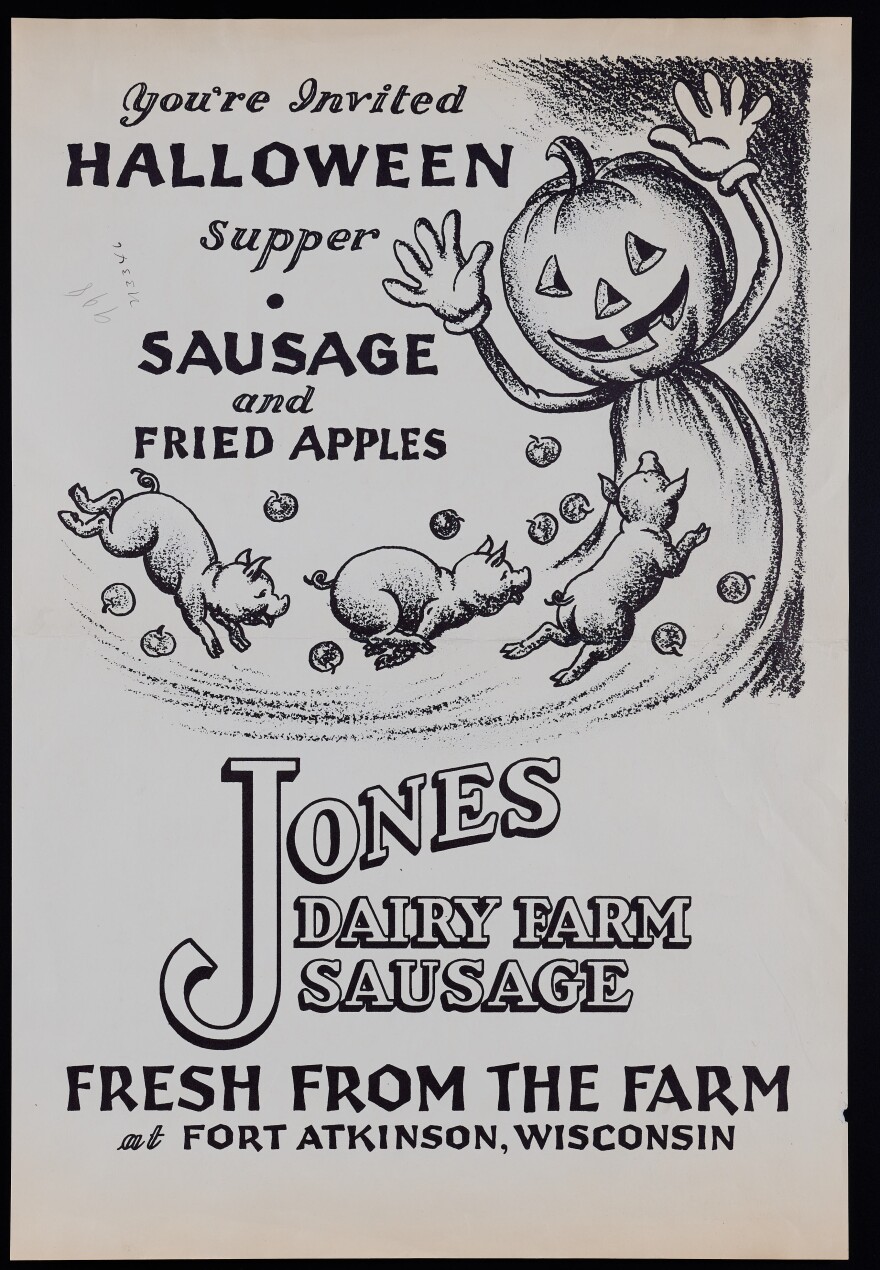 A Halloween-themed advertisement for Jones Dairy Farm sausage.