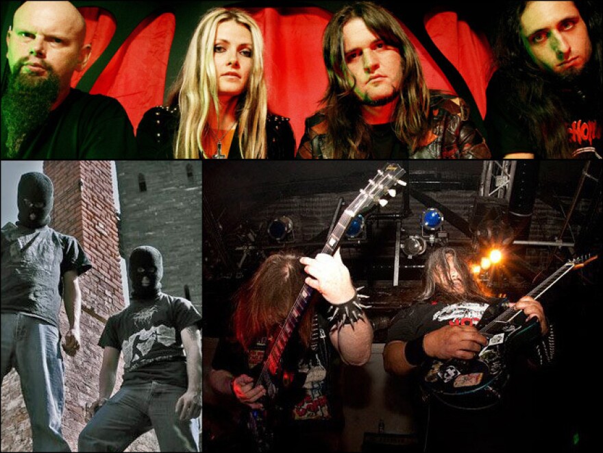 Clockwise from top left: Electric Wizard, Autopsy and Dragged Into Sunlight.