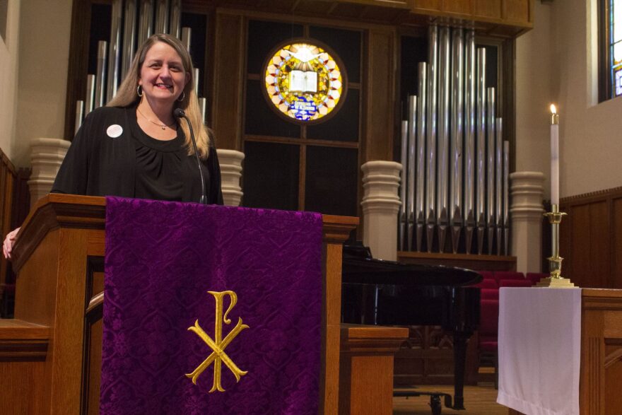 Beth Farabee, pastor at First United Methodist Church in Gainesville, stood in solidarity with the church’s LGBTQ community following the General Conference’s vote in favor of bans on LGBTQ clergy and same-sex marriage. (Angel Kennedy/WUFT News)