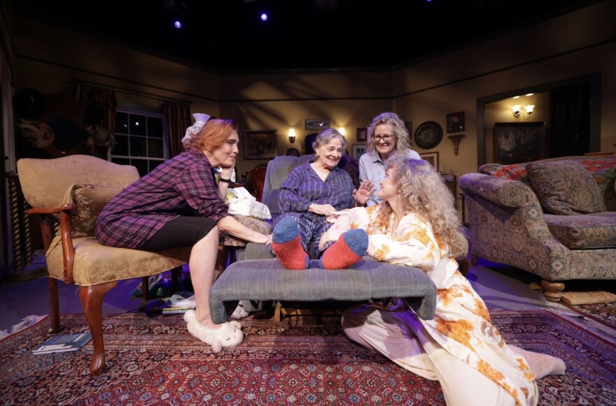 Momma Won’t Die is based on a true story of a 108-year-old woman (Sally Soldo - center) who is finally ready to die while her granddaughter (Nancy Chartier), caregiver (Katie King), and daughter (Morgana Shaw) clean up the emotional clutter.