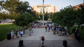 Holly Hart, 22, bottom, speaks during a Women’s Wave protest hosted by Bans Off Our Bodies Fort Worth, on Saturday, Oct. 8, 2022, outside of the Tarrant County Courthouse in downtown Fort Worth.