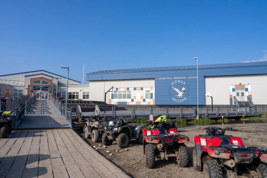 As ex-Typhoon Halong washed ashore in October 2025, Chief Paul Memorial School in Kipnuk, seen here Aug. 10, 2026, served as a shelter for residents during the storm and through the home evacuation process. Now, it's set to serve as a polling site.