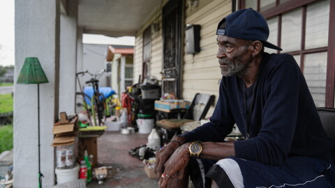 Greg Bright sits on the porch of his home in New Orleans on Tuesday, August 25, 2026. 