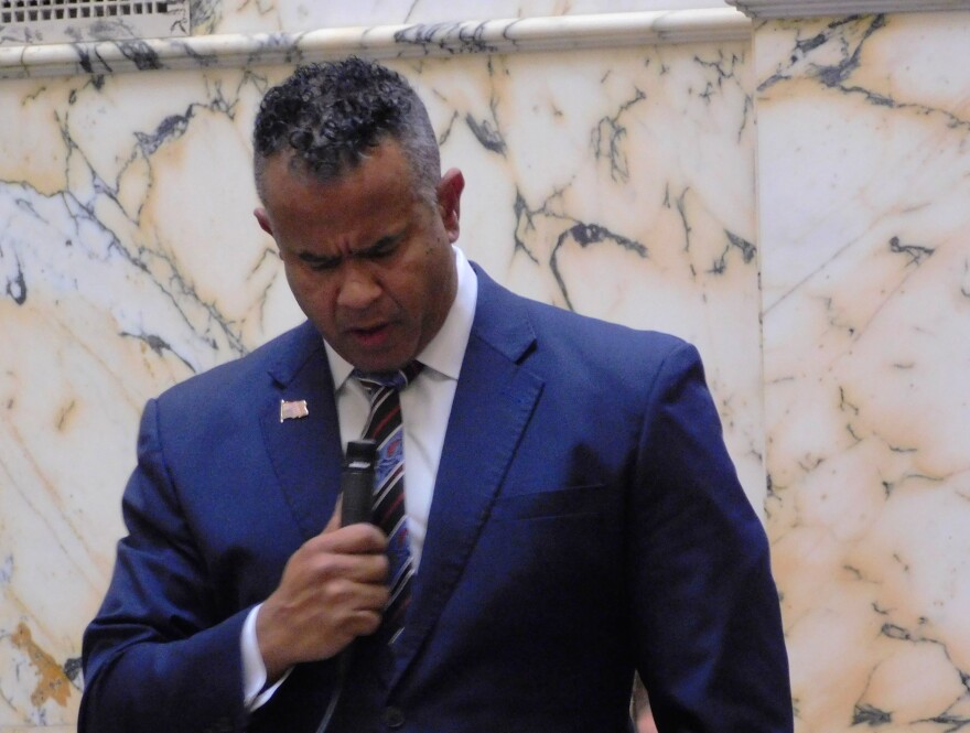 Maryland House Delegate C.T. Wilson provides his opening remarks on a new Congressional map that would redraw district lines to favor Democrats ahead of the 2026 election on Monday on the House floor in Annapolis, Md.