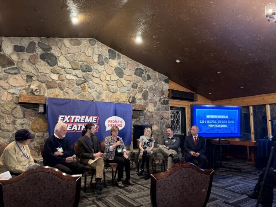 Northern Michigan residents speak at an "Extreme Weather People's Hearing" hosted by the Climate Action Campaign on Thursday in Gaylord.