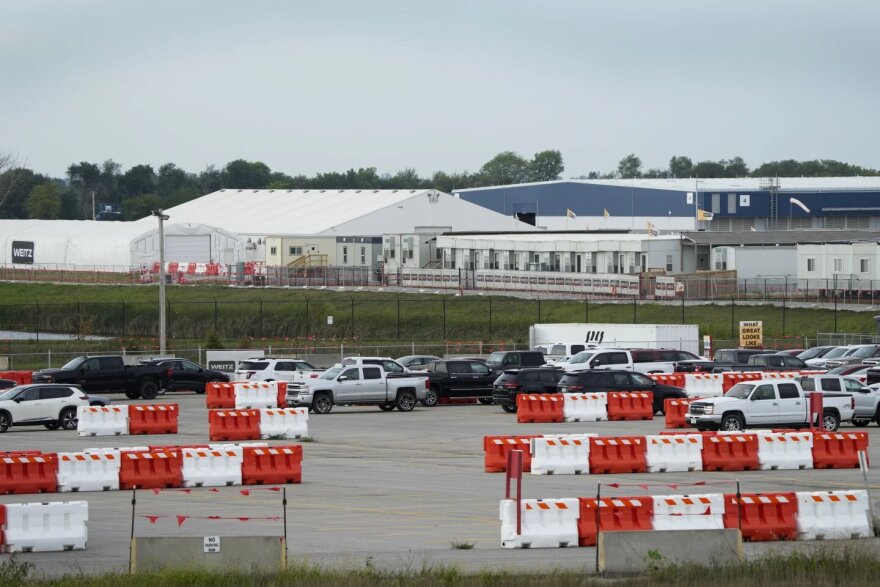 A Microsoft data center is seen near Interstate 35 on Tuesday, Sept. 5, 2023, in West Des Moines. Microsfot hsa been amassing a cluster of data centers to power its cloud computing services for more than a decade. Its fourth and fifth data centers in the city are due to open later this year.