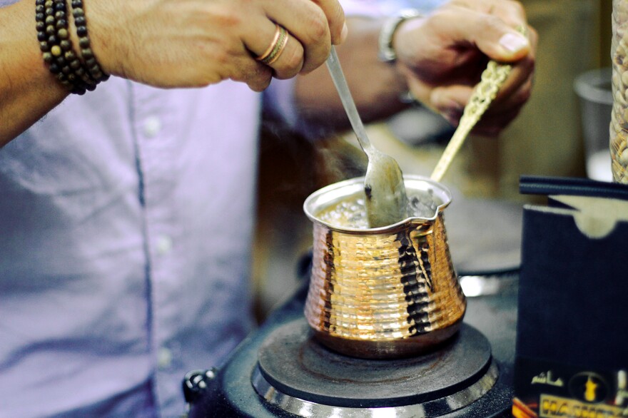 Adam Hashem from Hashem's Market and Roaster demonstrates the proper way to make traditional Turkish coffee.