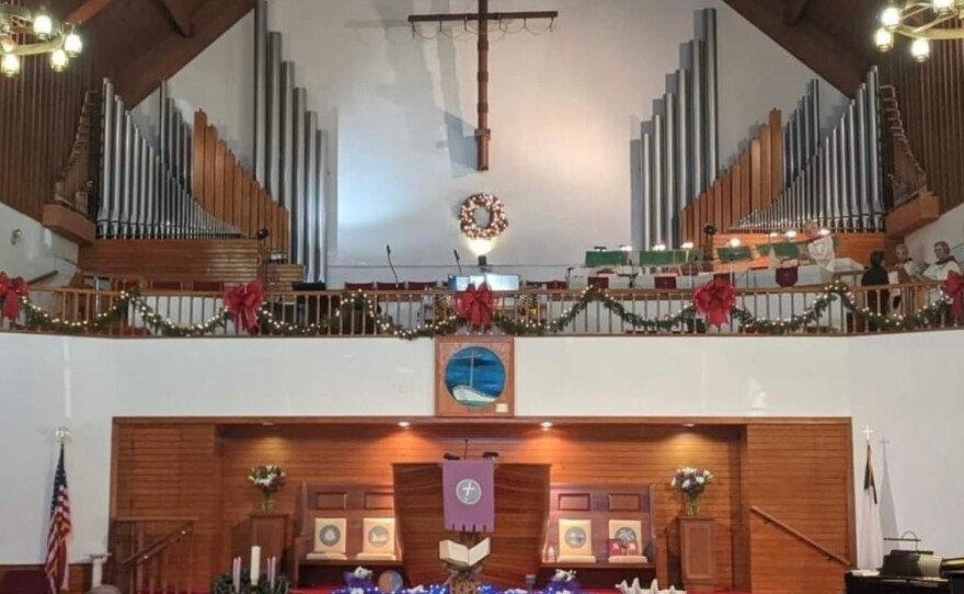 The Chapel by the Sea Presbyterian Church decorated for Christmas last year, before Hurricane Ian's destruction.