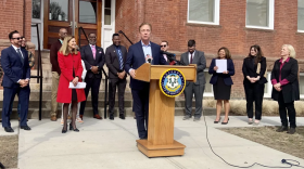 Gov. Ned Lamont speaks Thursday, Feb. 16, at a Bridgeport press conference announcing the housing priorities in his new budget proposal.