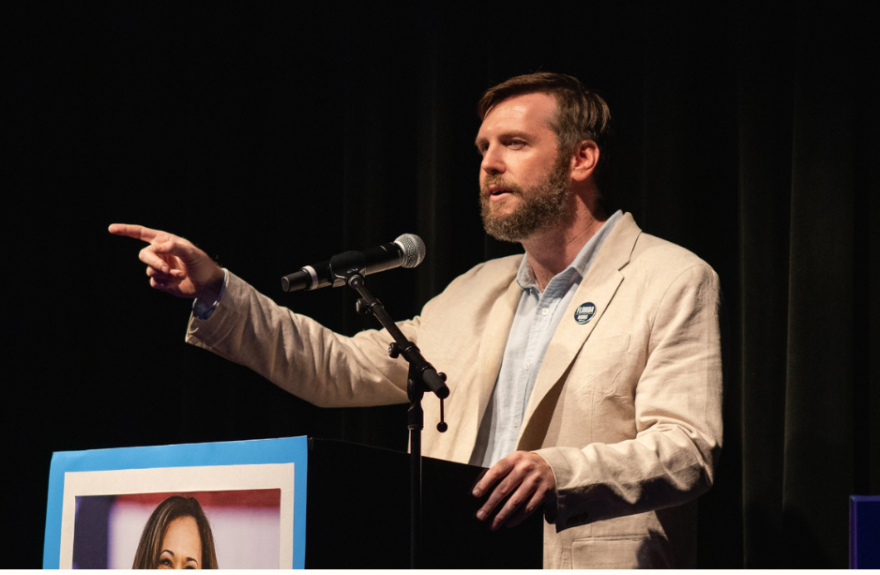 Leon County Democratic Executive Committee Chair Ryan Ray at a Harris 2024 campaign event at the Moon in Tallahassee.