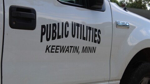 A Keewatin Public Utilities truck parked outside City Hall on Aug. 19, 2025.