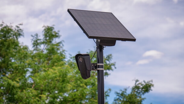 A Flock Safety automated license plate reader (ALPR) camera outside a retail store in Aurora, Colorado, on June 27, 2024.