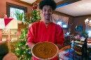 Aidan McFarlane holds the finished sweet potato pie.