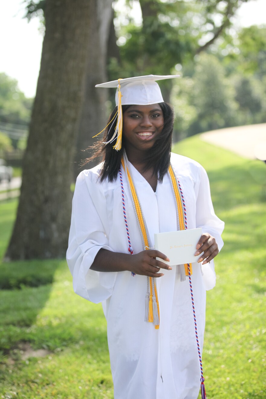 Andrews graduation from St. Teresa's Academy happened in person on July 18th. Families could only invite four people. They were spaced out on the soccer field to maintain safe social distancing.