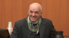 Private investigator Todd Gabler testifies during the Kouri Richins murder trial Monday, March 9, 2026. He was recovering from a procedure fusing vertebrae in his neck.