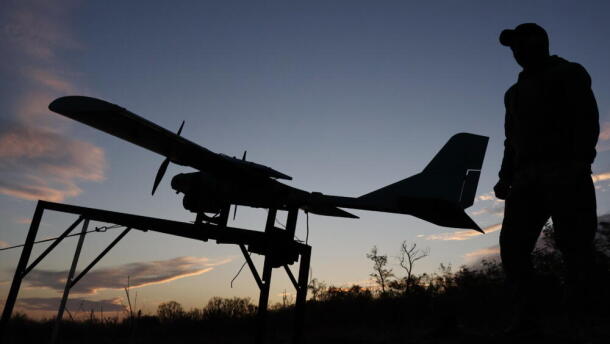 A Ukrainian serviceman launches a drone towards Russian positions at the front line in the Zaporizhzhia region, Ukraine, Oct. 7, 2026. (Andriy Andriyenko/Ukraine's 65th Mechanized Brigade via AP)