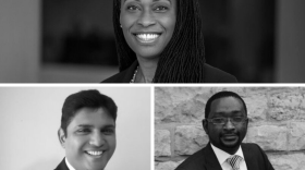 Clockwise from top: Nisha Botchwey, Ph.D.; Emmanuel Frimpong Boamah, Ph.D.; Sagar Shah, Ph.D.