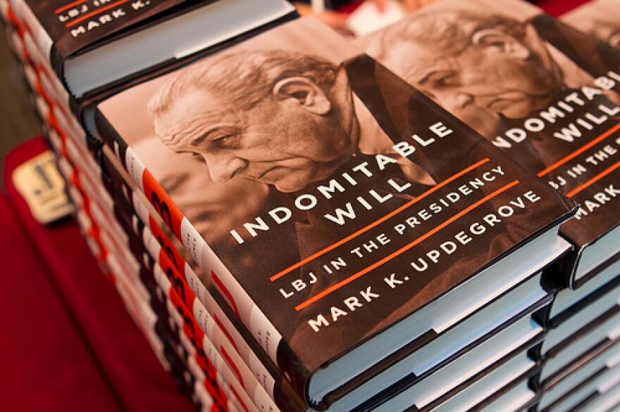 Stack of books waiting to be signed by Mark Updegrove after his May 2012 address at Texas A&M University.  (Photo credit: George Bush Presidential Library and Museum)
