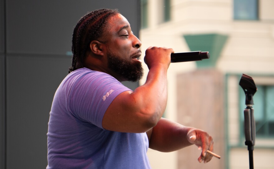P the Emcee performs at For Dayton By Dayton on Saturday, June 14, 2025.