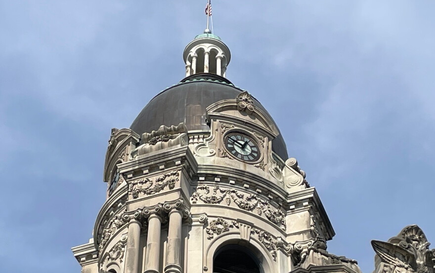 The Old Courthouse clock in Downtown Evansville, Oct. 30, 2026