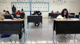 First graders at Wilson Elementary sit in Erica LeBleu's class during their second full day back in class. 