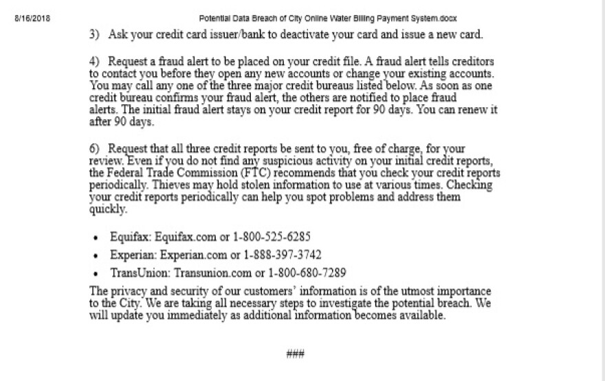 Possible CyberBreach of Bossier City Water Bill Payment System