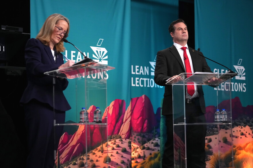 Democrat Kris Mayes and Republican Warren Petersen debate Wednesday night in the race for attorney general.