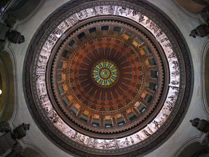 An interior view of the dome of the Illinois State Capitol building in Springfield, Ill.