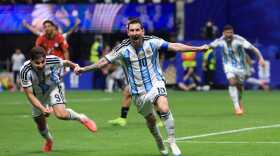 ATLANTA, GEORGIA - JULY 07: Lionel Messi #10 of Argentina celebrates scoring his team's second goal during the FIFA World Cup 2026 Round of 16 match between Argentina and Egypt at Atlanta Stadium on July 07, 2026 in Atlanta, Georgia. (Photo by Elsa/Getty Images)