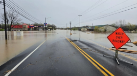 Floodwaters cover a main thoroughfare in Dawson Springs after days of rain.