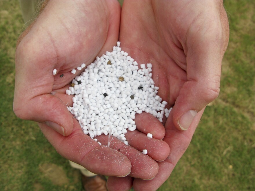 Polyester chips that contain the color a carpet will become help save water and power at the Engineered Floors carpet factory.