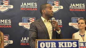 Republican nominee for Governor John James for stronger parental rights during a press conference in metro Detroit Monday afternoon.