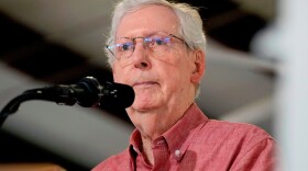 FILE - Sen. Mitch McConnell, R-Ky., speaks at an event, Aug. 2, 2025, in Fancy Farm, Ky.