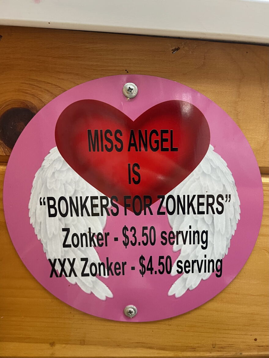 Sign in Miss Angel's Heavenly Pies. Reads "Bonkers for Zonkers"