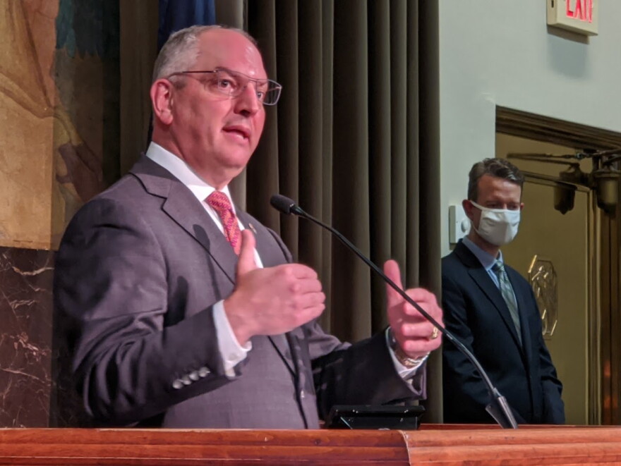 Gov. John Bel Edwards addresses the media July 21, 2020.